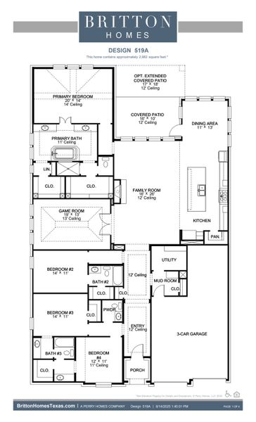 2D floor plan layout for the 519A by Britton Homes in Fields 60', Frisco, TX (Image 3).