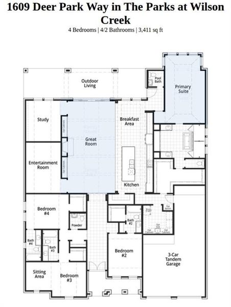 2D floor plan layout of this home in The Parks at Wilson Creek, Celina, TX (Image 4).