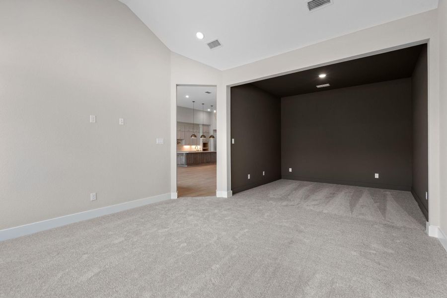 Extensive game and media rooms off the family room Extensive game and media rooms off the family room