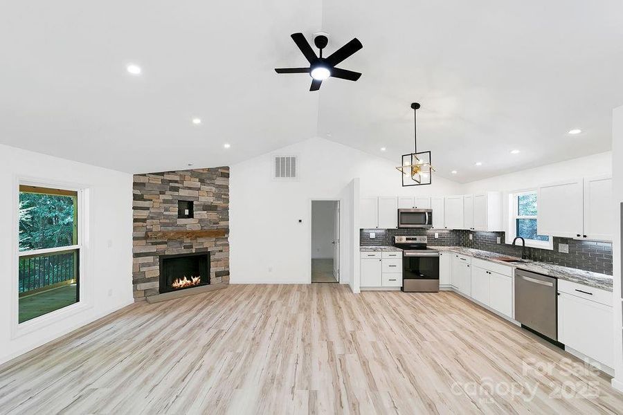 Living Area and Kitchen