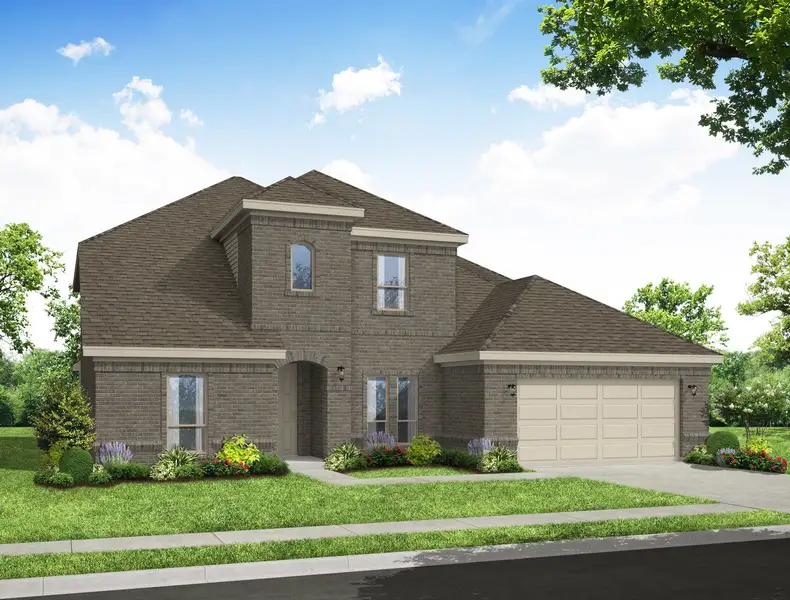 Representative exterior photo of a completed home built from the Thornbury by Impression Homes in Still Water Lake Estates, Godley, TX (Image 1). Representative exterior photo of a completed home built from the Thornbury by Impression Homes in Still Water Lake Estates, Godley, TX (Image 1).