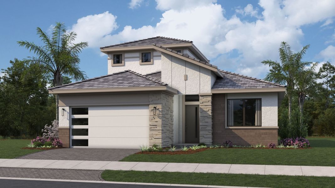 Representative exterior photo of a completed home built from the Jordan by Kolter Homes in Esprit at Avenir, Palm Beach Gardens, FL (Image 25).