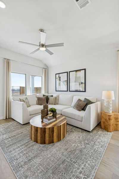 Living Room in a Nicholson Ranch Magnolia Model Home in Lavon TX by Trophy Signature Homes