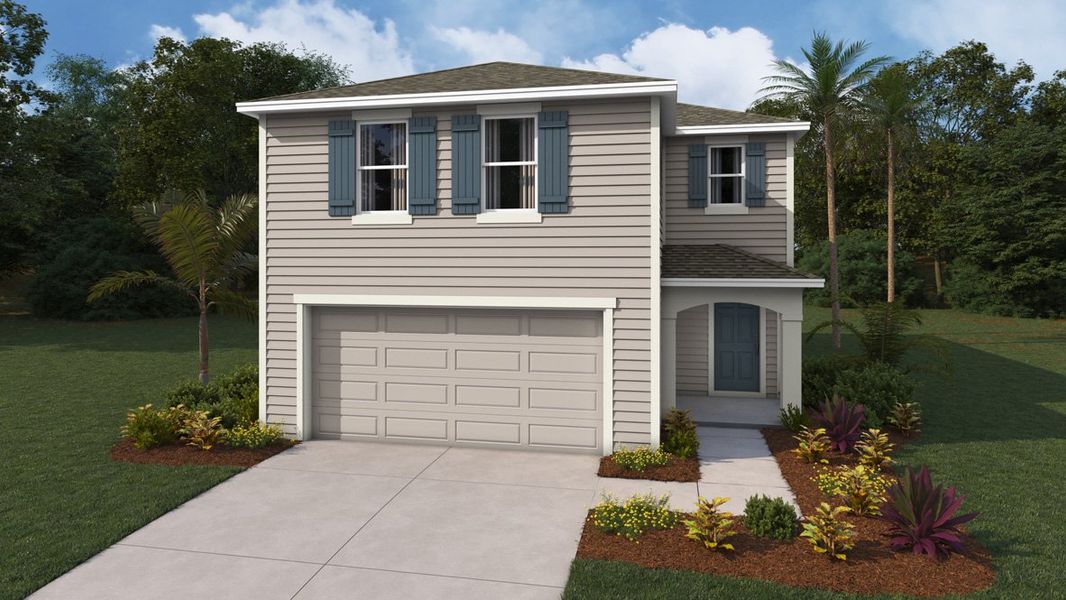 Front exterior of a new home in Avalon Woods, Newberry, FL, highlighting curb appeal (Image 1).
