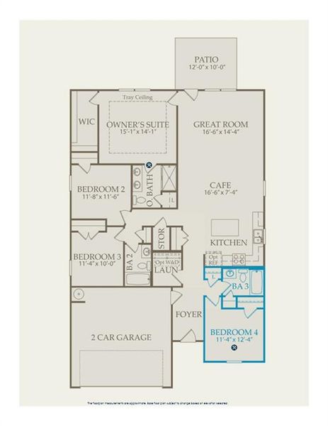 2D floor plan layout of this home in Enclave at Parkway Village, Fairburn, GA (Image 3).