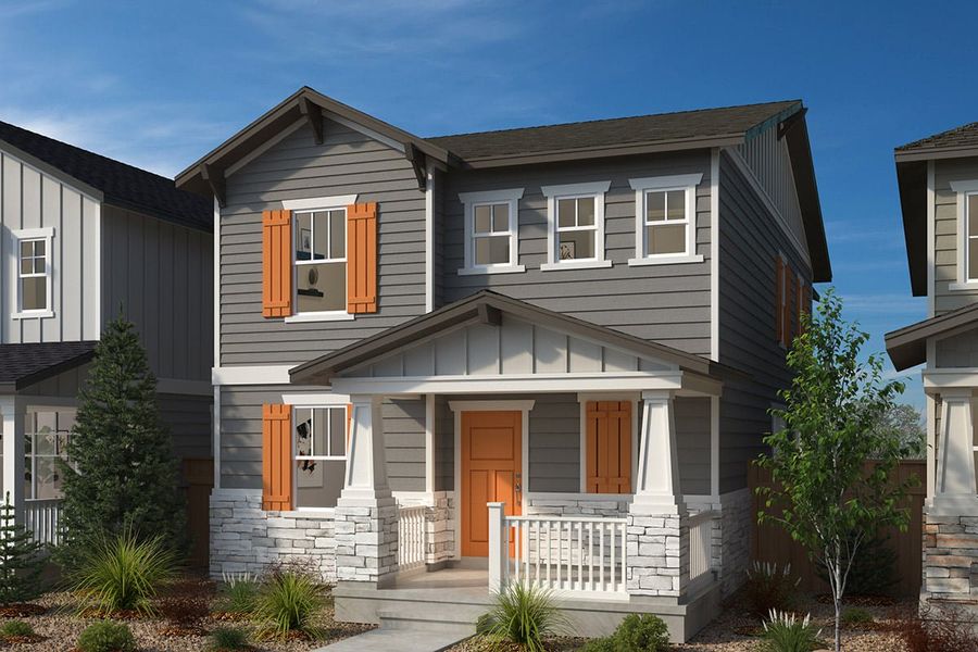 Front exterior of a new home in Windler Wildflower, Aurora, CO, highlighting curb appeal (Image 1). Front exterior of a new home in Windler Wildflower, Aurora, CO, highlighting curb appeal (Image 1).