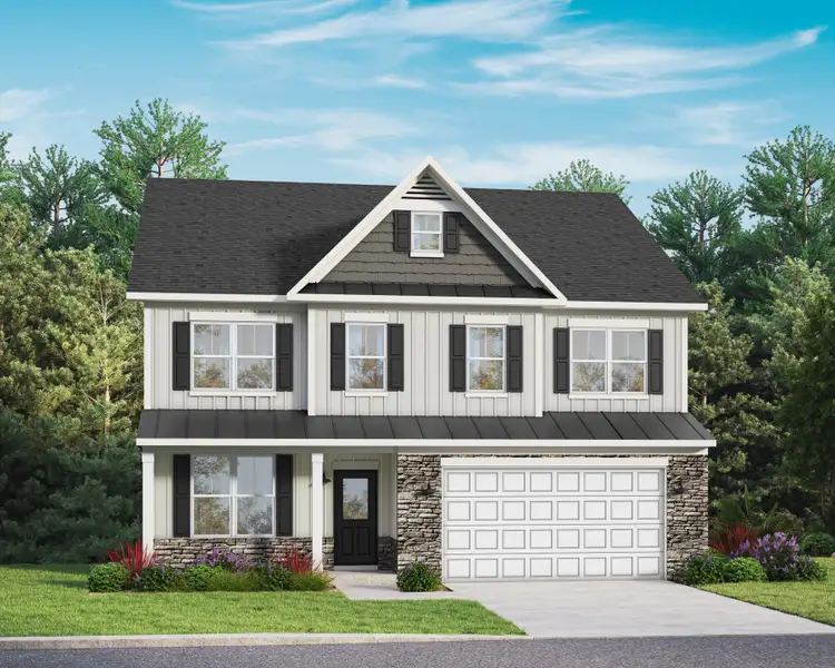 Representative exterior photo of a completed home built from the Wylie by Caruso Homes in Blue Run, Raleigh, NC (Image 27). Representative exterior photo of a completed home built from the Wylie by Caruso Homes in Blue Run, Raleigh, NC (Image 27).