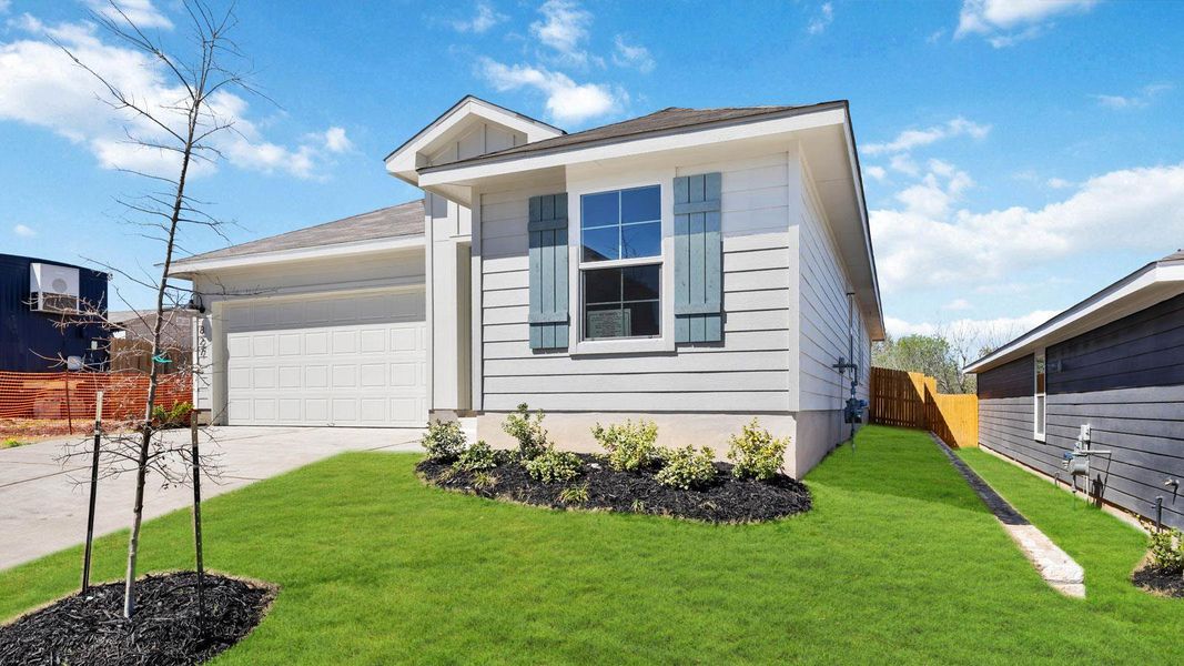 Front exterior of a new home in Wayside, Uhland, TX, highlighting curb appeal (Image 22).