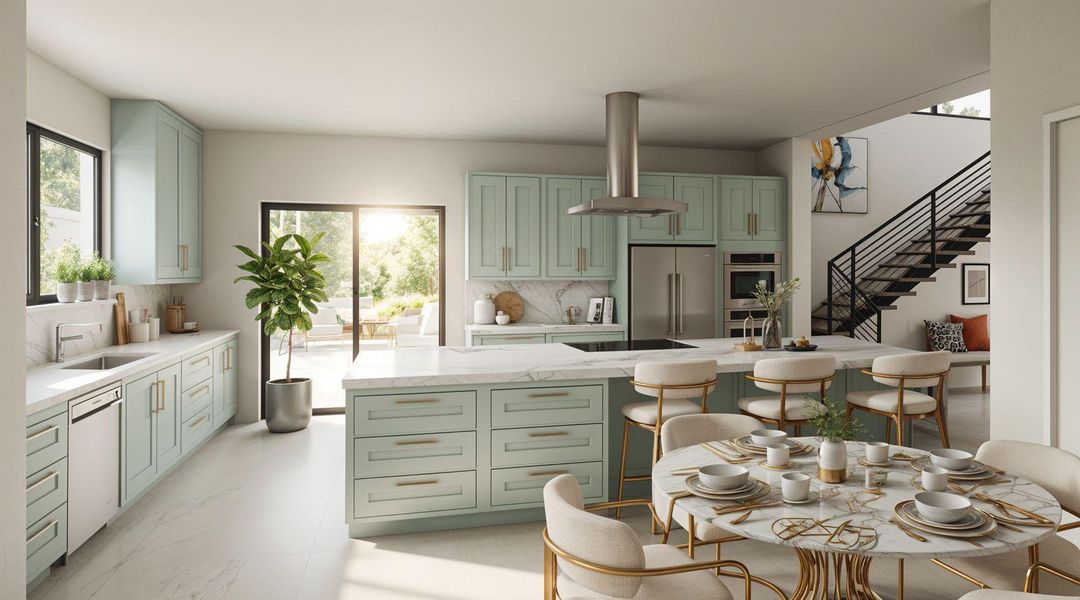 Renderings may include digital enhancements and/or virtual staging for illustrative purposes