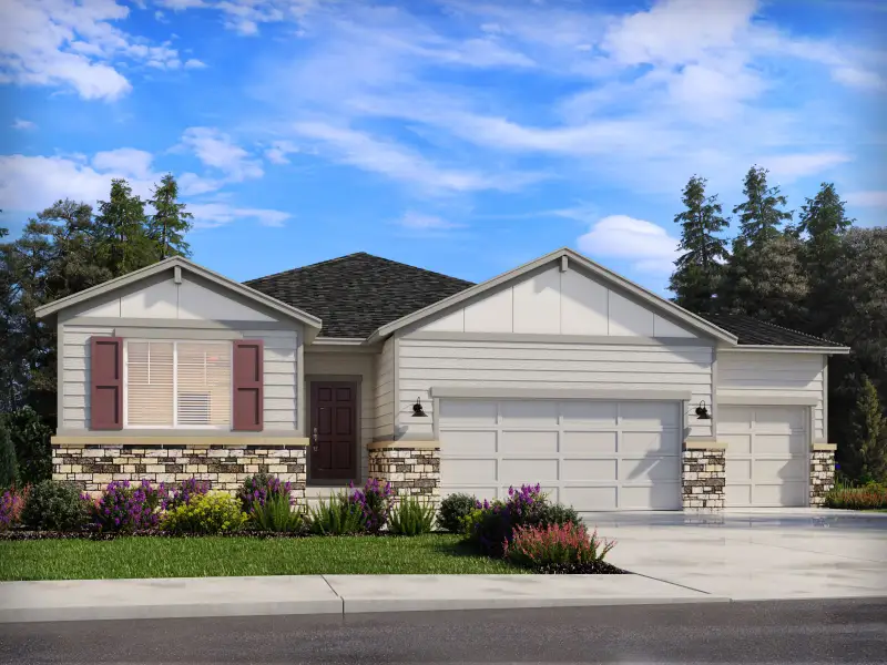 Front exterior of a new home in Paint Brush Hills, Peyton, CO, highlighting curb appeal (Image 1).