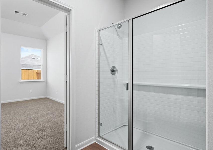 The master bathroom has a glass, walk-in shower. The master bathroom has a glass, walk-in shower.