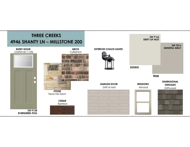 Sample of building materials used in homes in Three Creeks, Belton (Image 13).