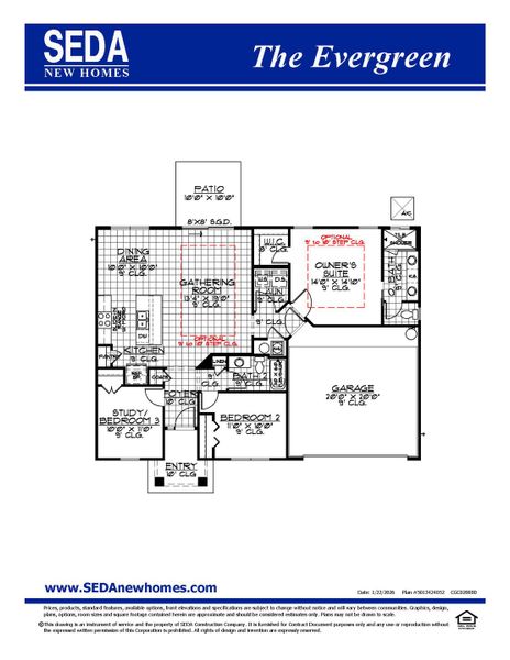2D floor plan layout for the Evergreen by SEDA New Homes in Weston Woods, Jacksonville, FL (Image 3). 2D floor plan layout for the Evergreen by SEDA New Homes in Weston Woods, Jacksonville, FL (Image 3).