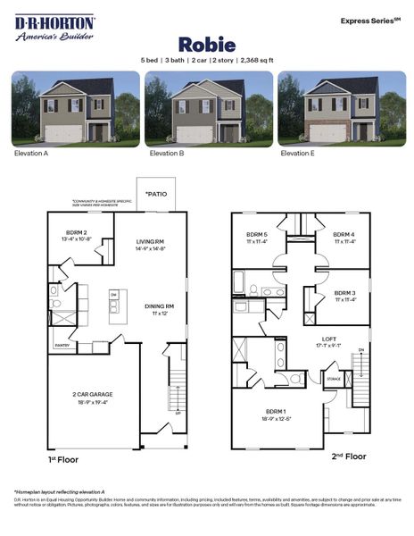 2D floor plan layout for the Robie by D.R. Horton in Laurel Oaks, Sanford, NC (Image 3).