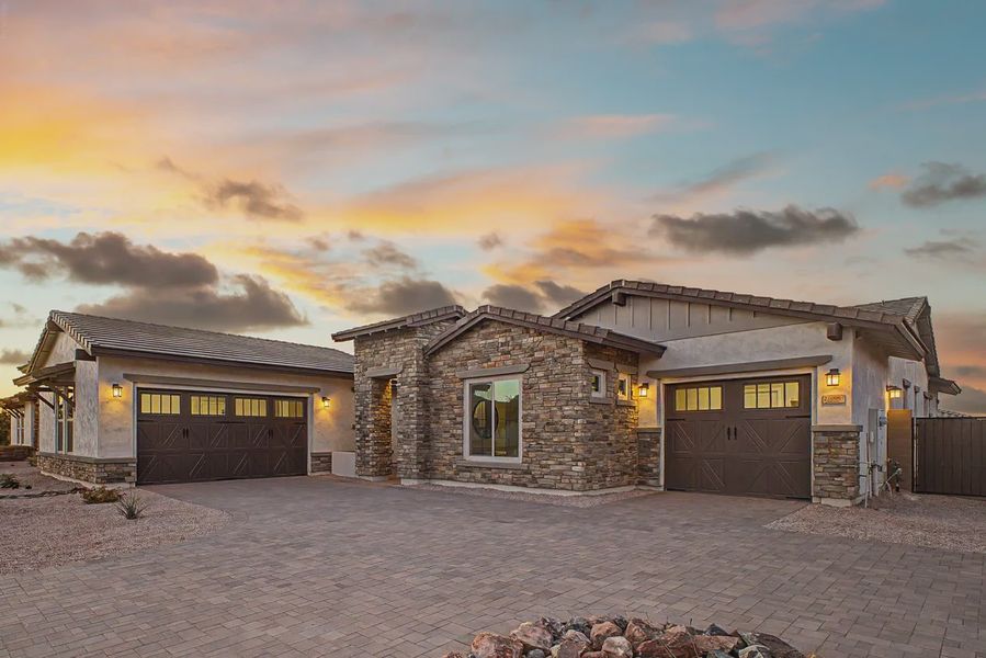 Front exterior of a new home in Bellero Estates, Queen Creek, AZ, highlighting curb appeal (Image 28).