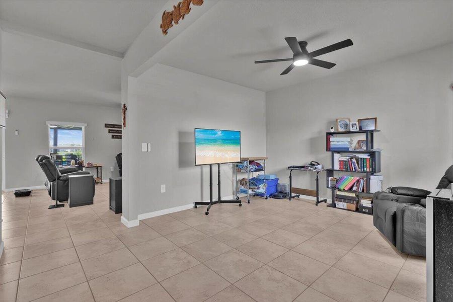 Front door opens to living and family rooms
