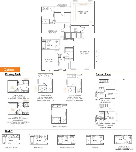 2D floor plan layout for the Huntley by True Homes in Westbrook Falls, Colfax, NC (Image 5).