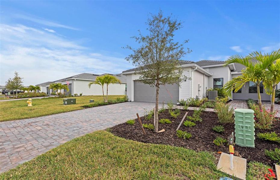 Front exterior of a new home in Del Webb Catalina, Lakewood Ranch, FL, highlighting curb appeal (Image 18). Front exterior of a new home in Del Webb Catalina, Lakewood Ranch, FL, highlighting curb appeal (Image 18).