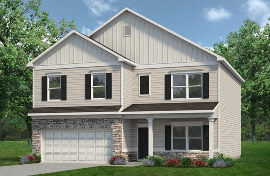 Front exterior of a new home in Saddle Ridge, Calhoun, GA, highlighting curb appeal (Image 1). Front exterior of a new home in Saddle Ridge, Calhoun, GA, highlighting curb appeal (Image 1).