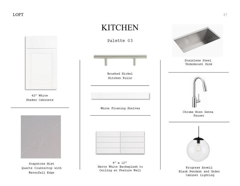 Loft Look Palette 3: Kitchen Selection Sheet (*Artist rendering used for illustration purposes only.)