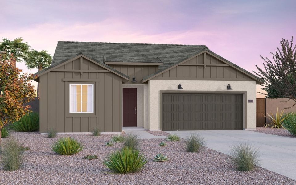 Representative exterior photo of a completed home built from the Lantana by Brookfield Residential in Laurel at Blossom Rock, Apache Junction, AZ (Image 13). Representative exterior photo of a completed home built from the Lantana by Brookfield Residential in Laurel at Blossom Rock, Apache Junction, AZ (Image 13).