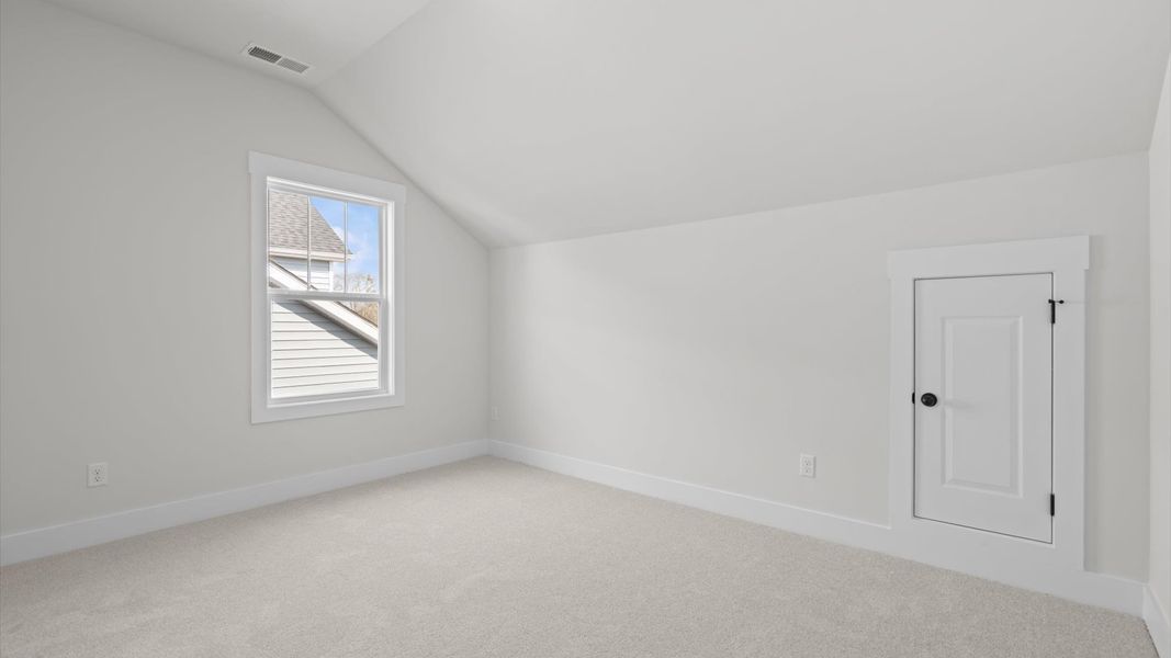 Tasteful bedroom with plush carpet, a walk-in closet, and large windows for abundant natural light