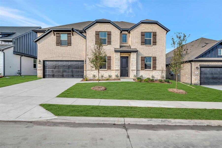Front exterior of a new home in Elevon, Lavon, TX, highlighting curb appeal (Image 1). Front exterior of a new home in Elevon, Lavon, TX, highlighting curb appeal (Image 1).
