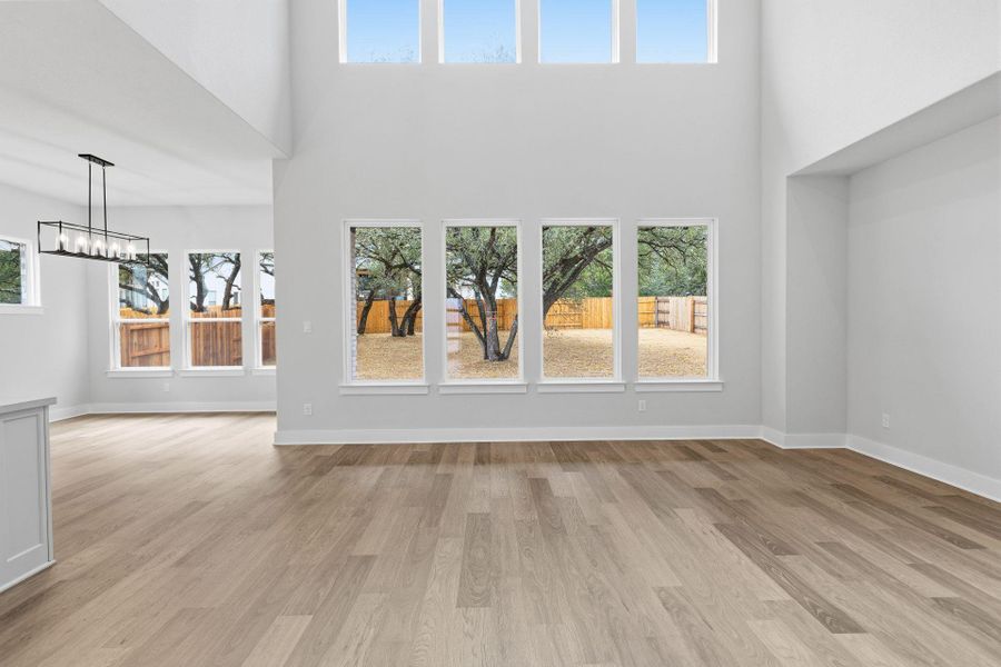 Family Room with soaring ceiling