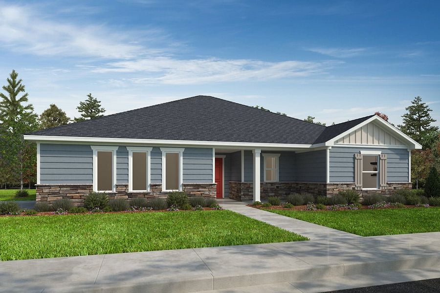 Representative exterior photo of a completed home built from the 1910 by KB Home in The Estates at Wellington Pointe, Monroe, NC (Image 6).