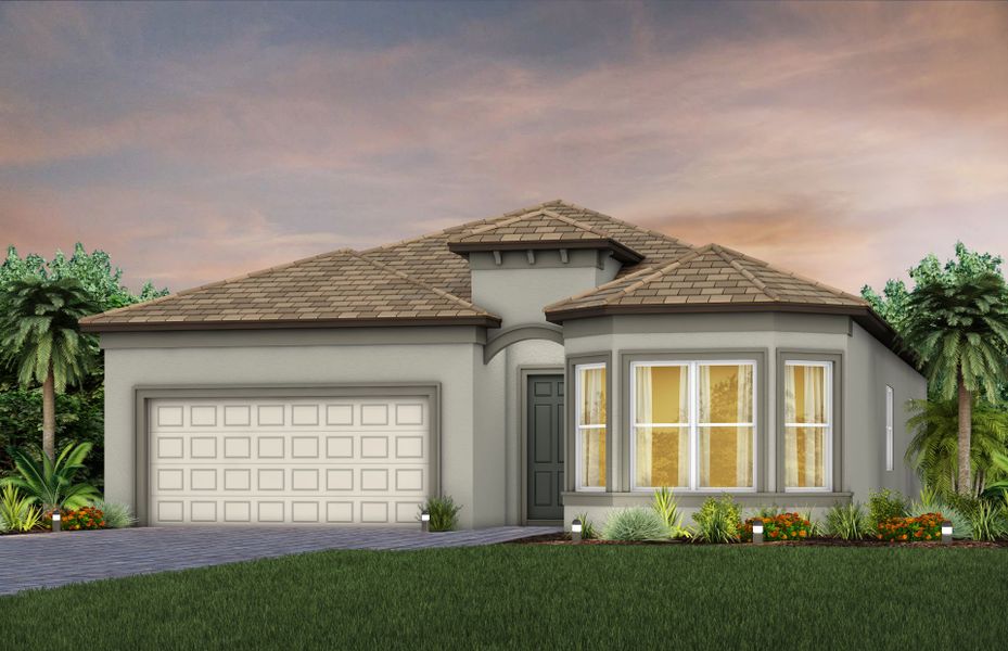 Representative exterior photo of a completed home built from the Palmary by Del Webb in Del Webb Explore North River Ranch, Parrish, FL (Image 22). Representative exterior photo of a completed home built from the Palmary by Del Webb in Del Webb Explore North River Ranch, Parrish, FL (Image 22).