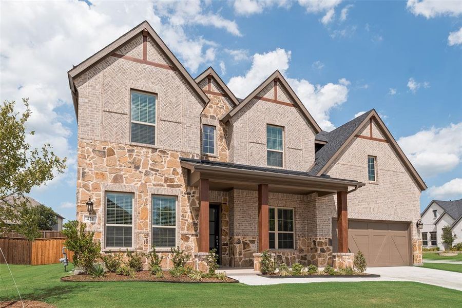 Front exterior of a new home in Villages of Hurricane Creek, Anna, TX, highlighting curb appeal (Image 2). Front exterior of a new home in Villages of Hurricane Creek, Anna, TX, highlighting curb appeal (Image 2).