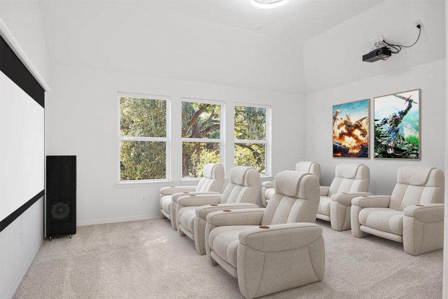 Carpeted cinema room with baseboards Carpeted cinema room with baseboards