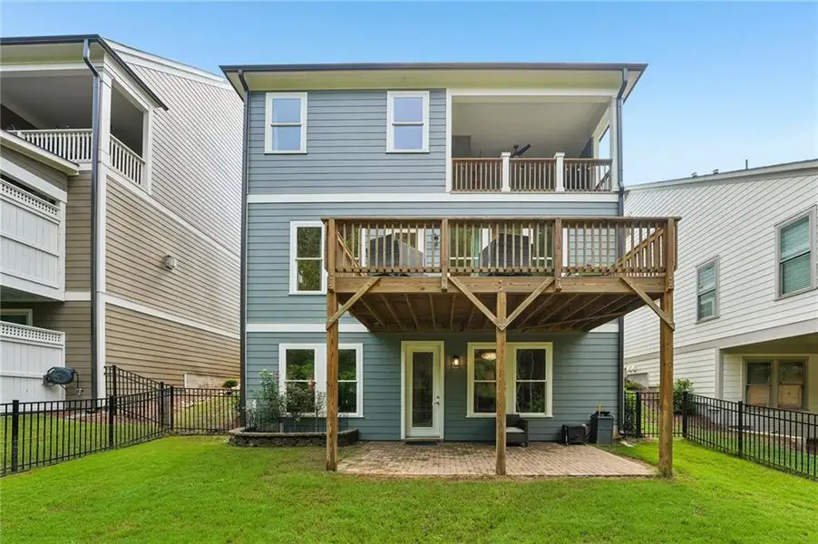 Exterior details and patio area of a home in Lakeside at River Green, Canton (Image 30).