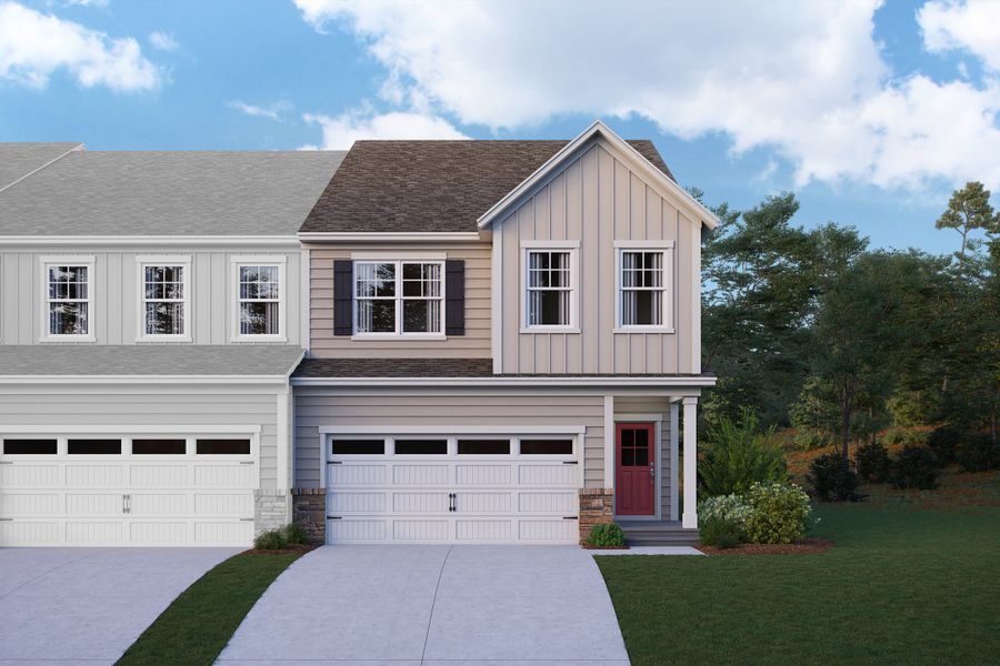 Representative exterior photo of a completed home built from the Maxwell by Beazer Homes in Friendship Village Townhomes, Apex, NC (Image 10). Representative exterior photo of a completed home built from the Maxwell by Beazer Homes in Friendship Village Townhomes, Apex, NC (Image 10).
