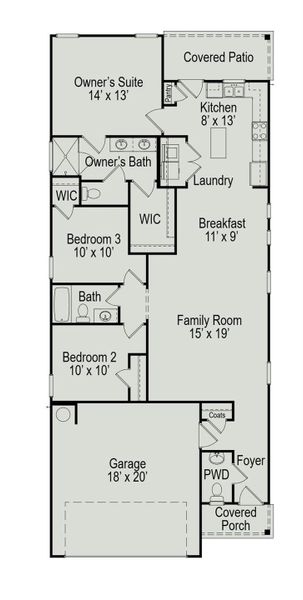 2D floor plan layout of this home in Enclave at Willis, Willis, TX (Image 3).
