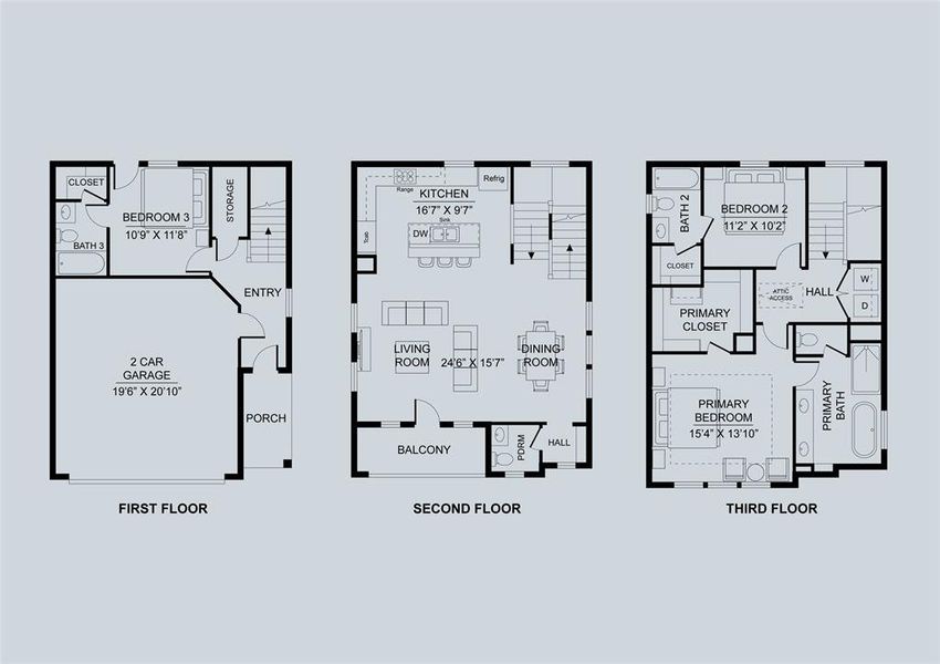 Each home has a full bath in every bedroom, a hard-to-find perk within city living. These open floor plans display a well thought out design of space and function.