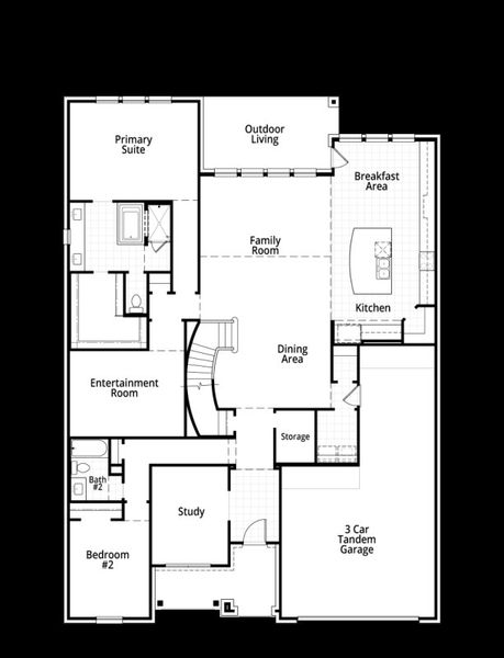 2D floor plan layout for the Sheffield by Highland Homes in Mustang Lakes, McKinney, TX (Image 5).