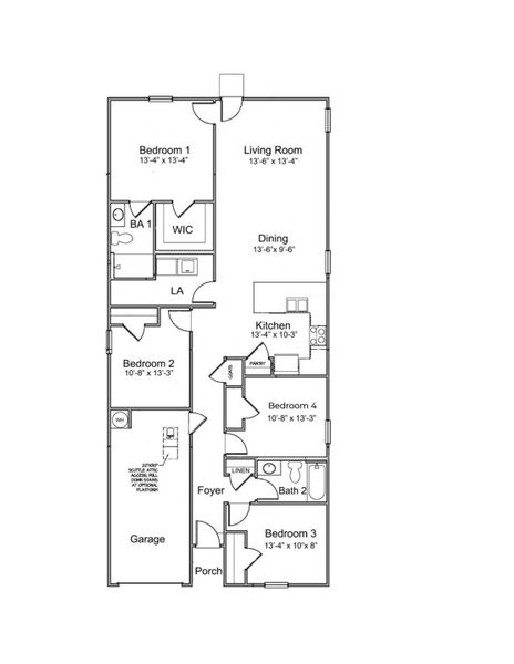 2D floor plan layout for the HELENA by D.R. Horton in Center Pointe, Santee, SC (Image 3).