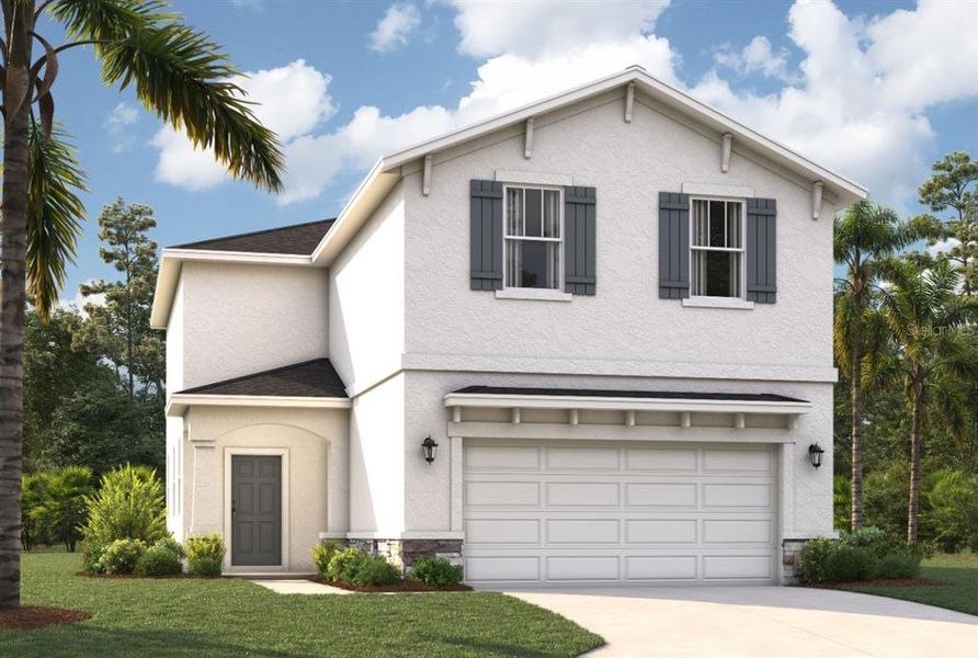 Front exterior of a new home in Watermark, Cocoa, FL, highlighting curb appeal (Image 1).
