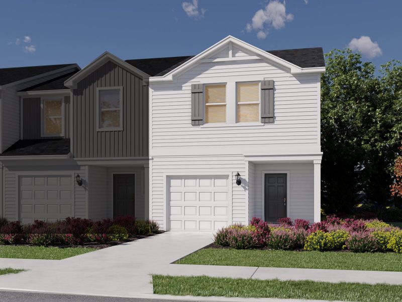 Front exterior of a new home in Avalon Townes, Lyman, SC, highlighting curb appeal (Image 1).