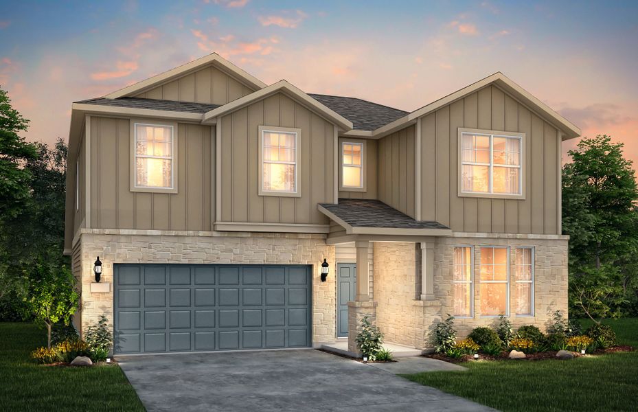 Representative exterior photo of a completed home built from the Albany by Pulte Homes in Saddleback at Santa Rita Ranch, Liberty Hill, TX (Image 21).