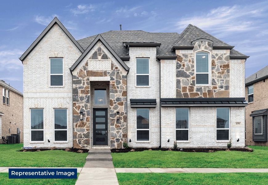 Representative exterior photo of a completed home built from the Hillcrest 45 2R-CW (w/Media) by First Texas Homes in Villages of Creekwood, Frisco, TX (Image 1).