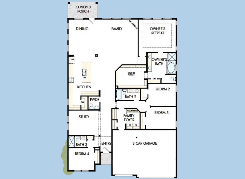 2D floor plan layout for the The Grapeland by David Weekley Homes in Briggs Ranch – Signature Legacy Series, San Antonio, TX (Image 3).