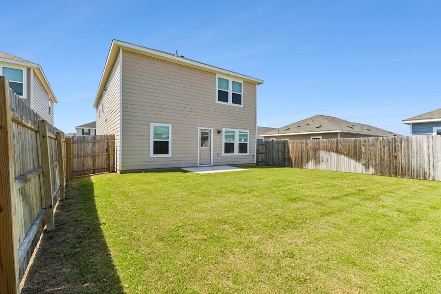 Back of property with a patio area and a fenced backyard