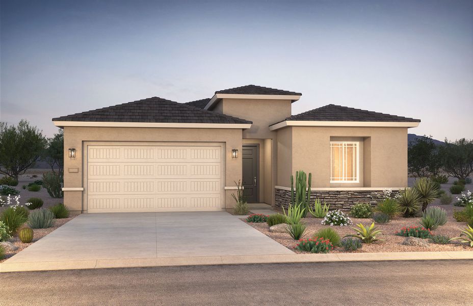 Representative exterior photo of a completed home built from the Rimini by Pulte Homes in Legado West, Gilbert, AZ (Image 4).