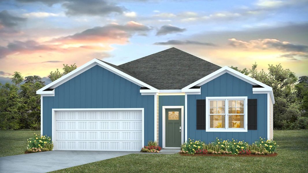 Representative exterior photo of a completed home built from the CALI by D.R. Horton in Halls Landing, Bolivia, NC (Image 17).