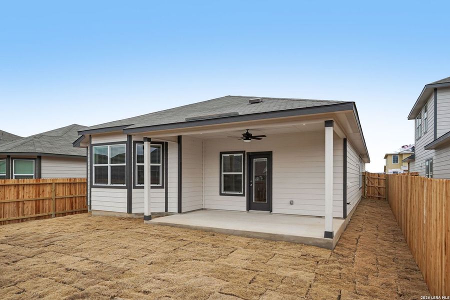 Exterior details and patio area of a home in Estancia Ranch - Premier Series, San Antonio (Image 30).