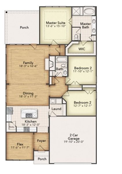 2D floor plan layout of this home in Covenant Park, Springtown, TX (Image 2).