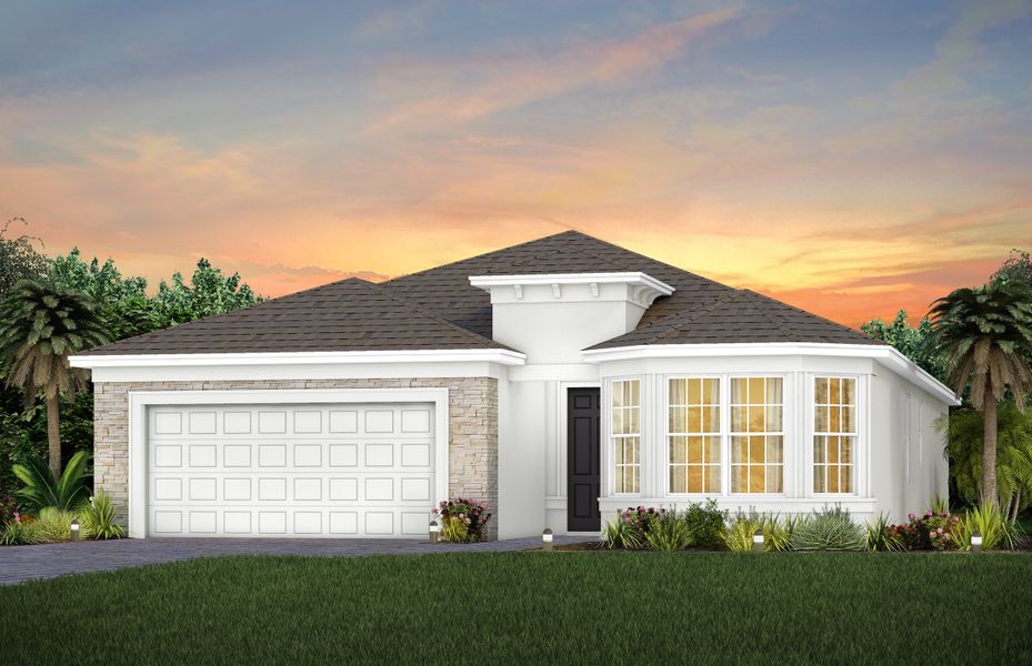 Front exterior of a new home in Del Webb Tradition, Port St. Lucie, FL, highlighting curb appeal (Image 23).