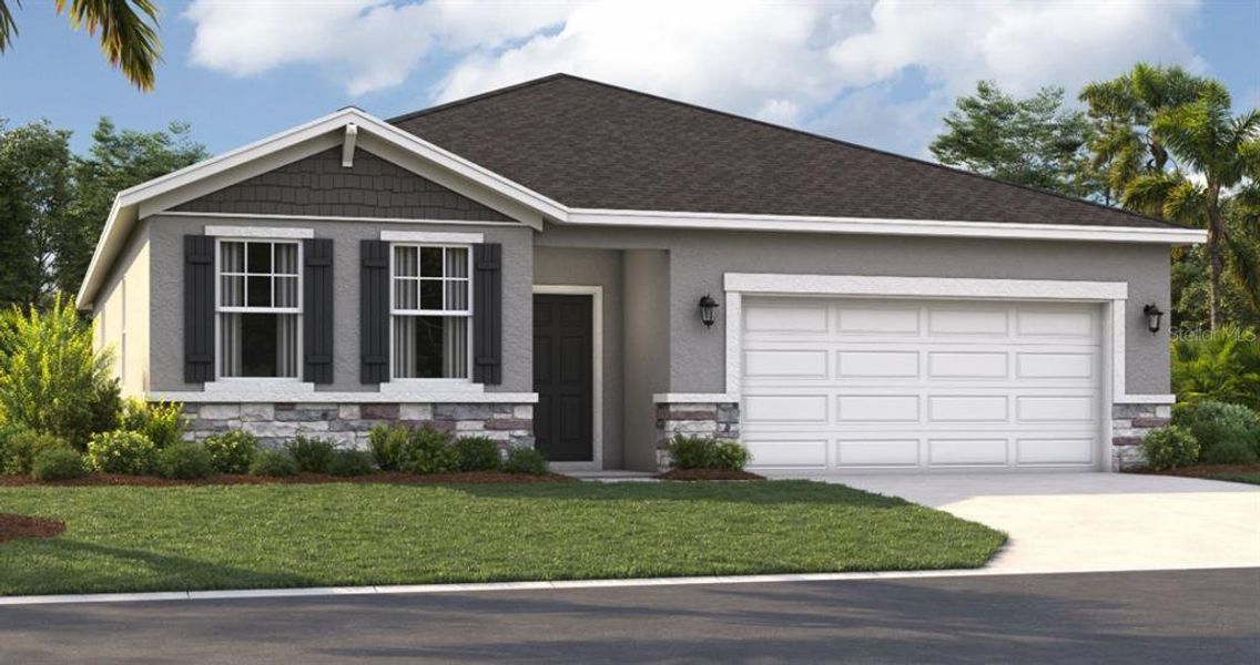 Front exterior of a new home in Sunset Lakes Estates, Mascotte, FL, highlighting curb appeal (Image 1). Front exterior of a new home in Sunset Lakes Estates, Mascotte, FL, highlighting curb appeal (Image 1).